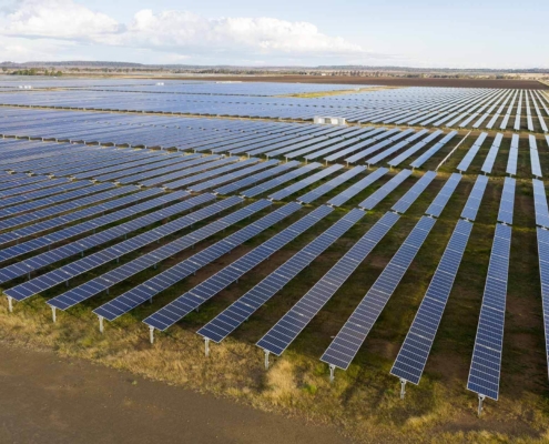 Solar farm on a bright sunny day